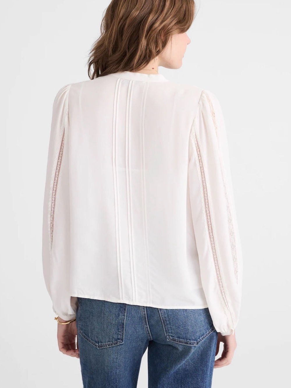 Madewell Lace Insert Button up Long Sleeve Top - Picture 3 of 9